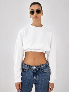 TNA Cropped Long Sleeve Top in White